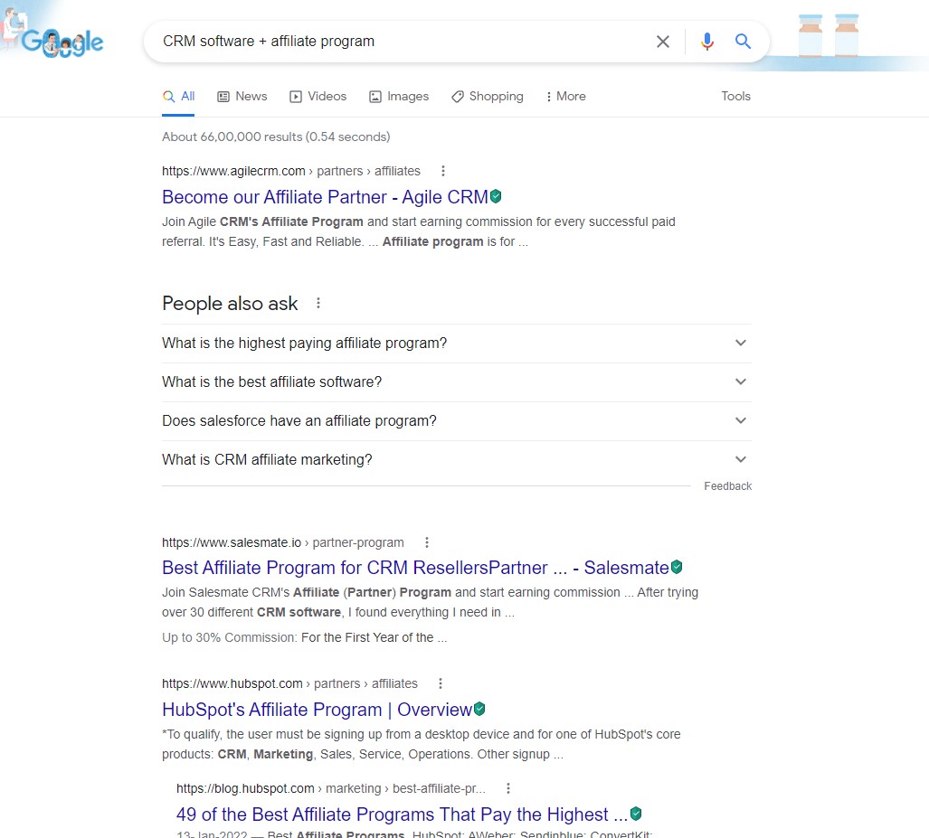 Google SERP for affiliate programs in your niche