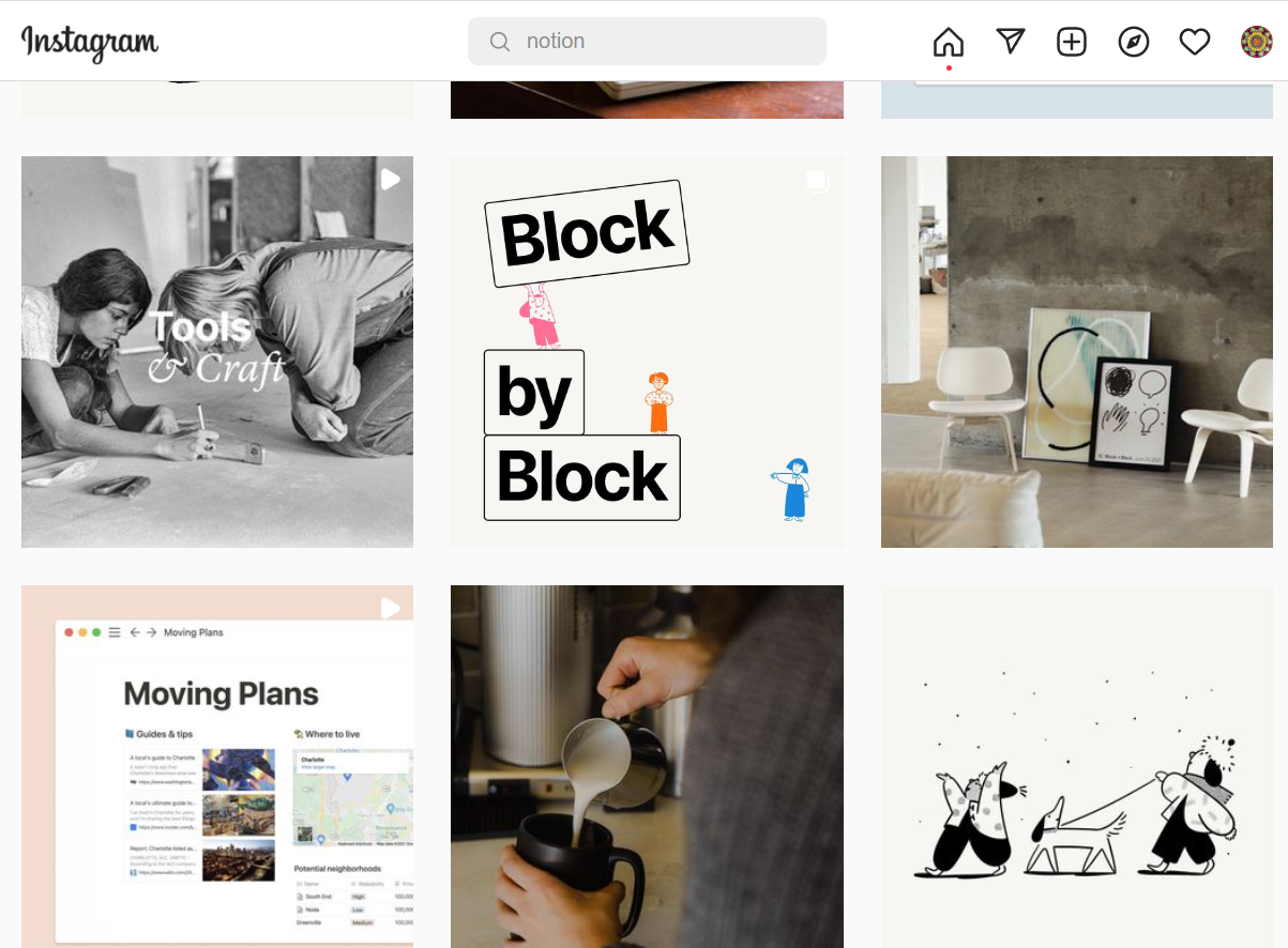 Notion Instagram feed - Notion content marketing strategy